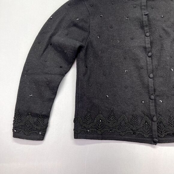 Talbots 100% Merino Wool Beaded Cardigan Sweater Women's‎ Sz M Button Vintage - Picture 2 of 16